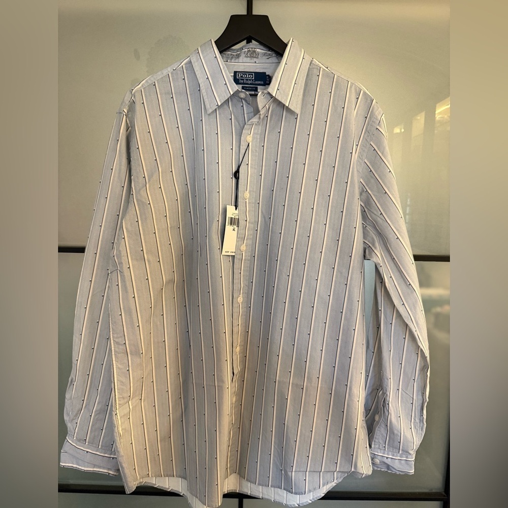 NWT Polo Ralph Lauren Men's XL Blue White Stripe Button-Down Shirt - Picture 1 of 3
